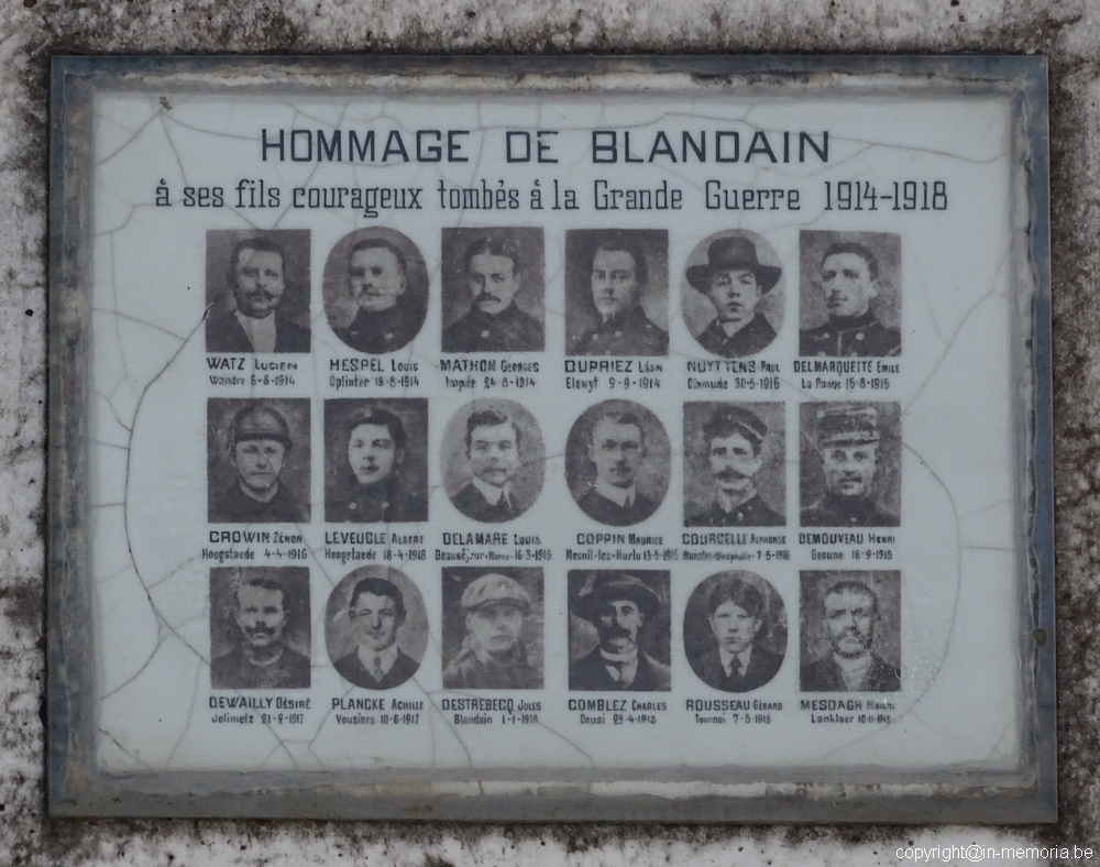 cimetiere blandain monument plaque 14-18