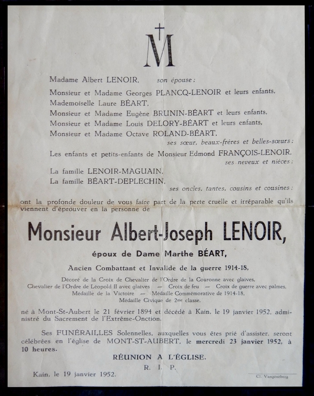 Lenoir Albert mont saint aubert combattant 14-18