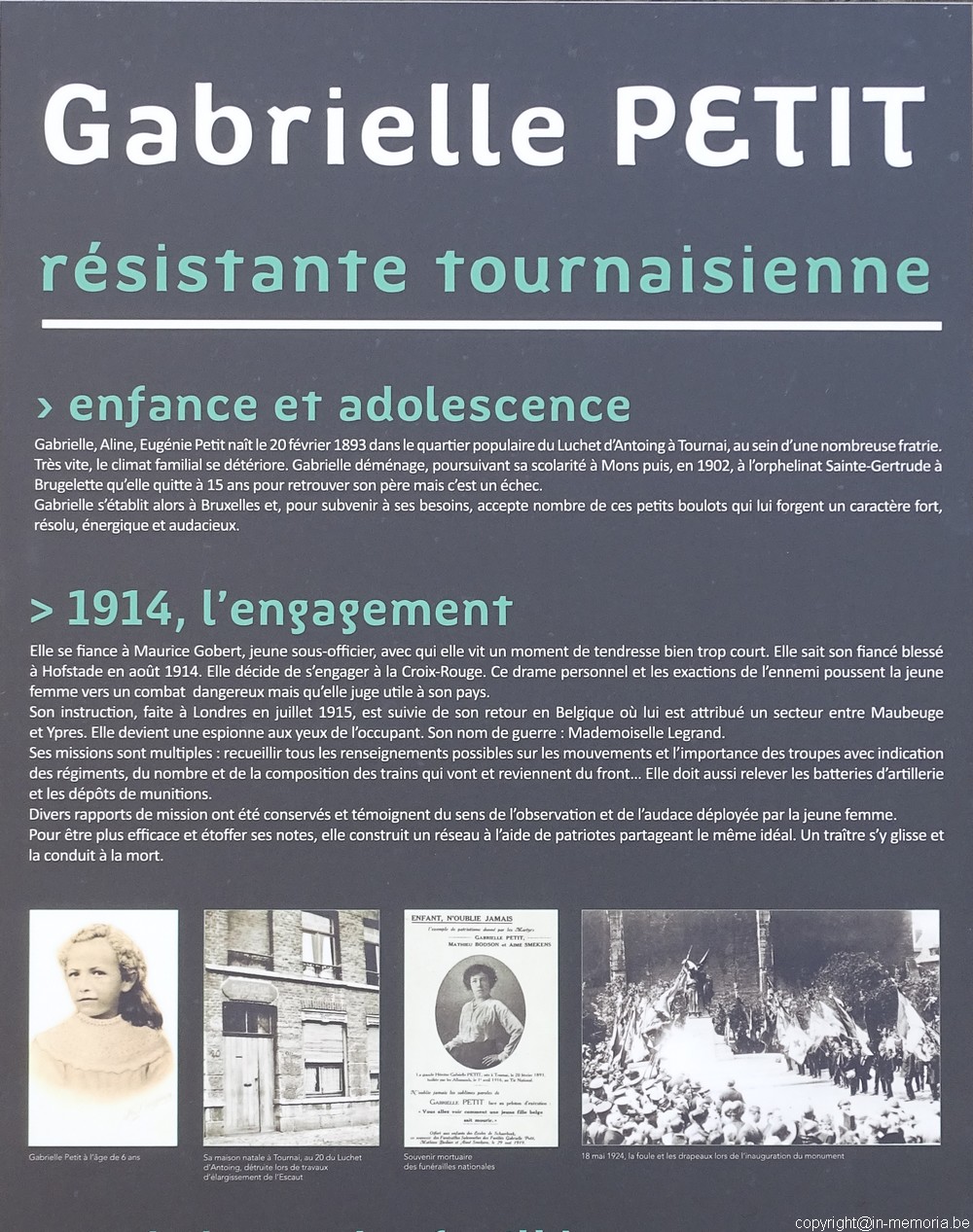 Monument Gabrielle petit Tournai panneau