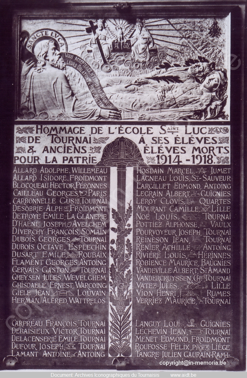 Plaque commémorative saint luc tournai