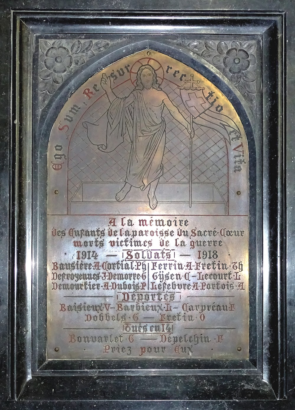 plaque commemorative eglise sacre coeur tournai