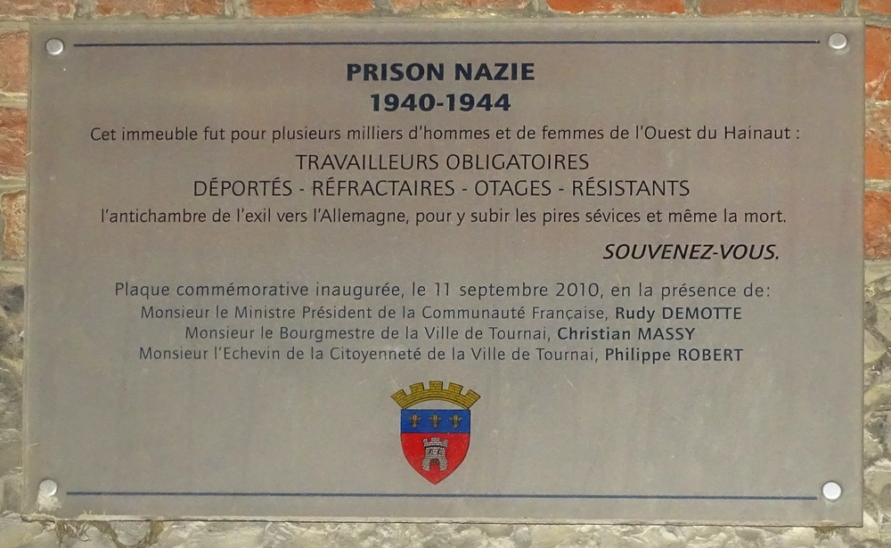 plaque  du souvenir prison nazie tournai