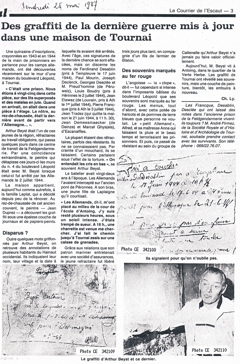 Prison nazie Tournai articje journal 1987