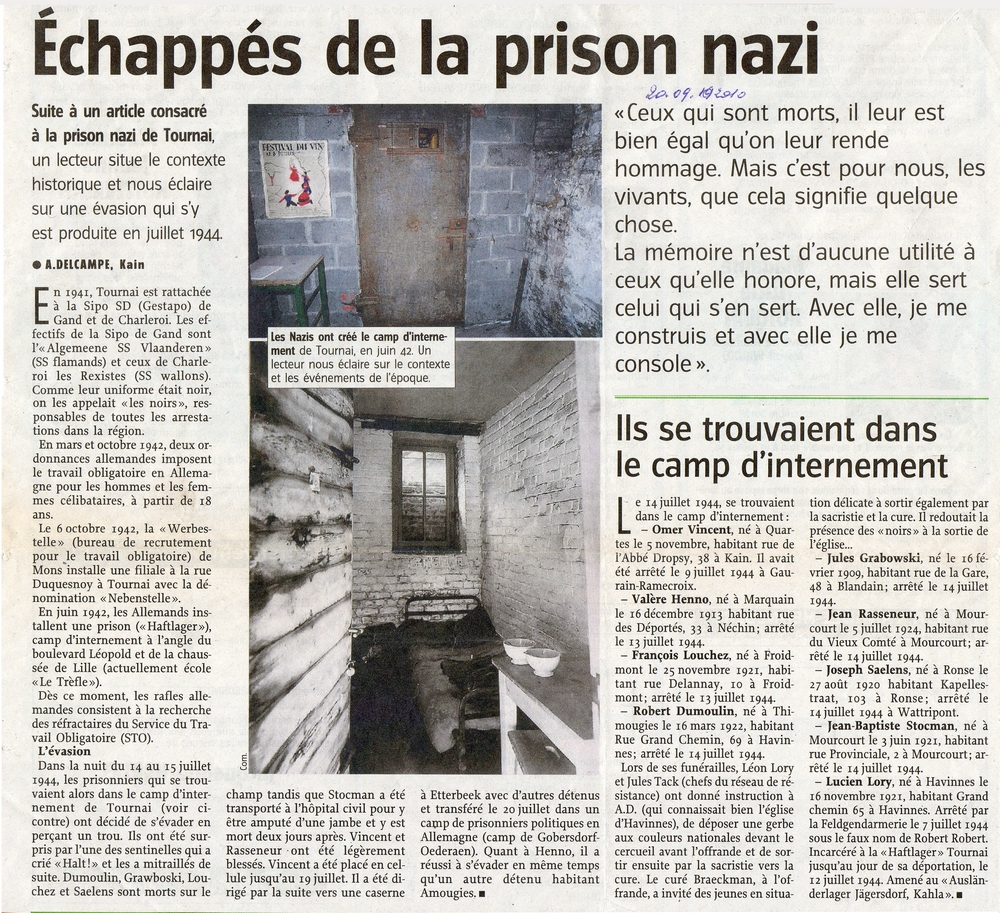 Prison nazie Tournai articje journal 1987
